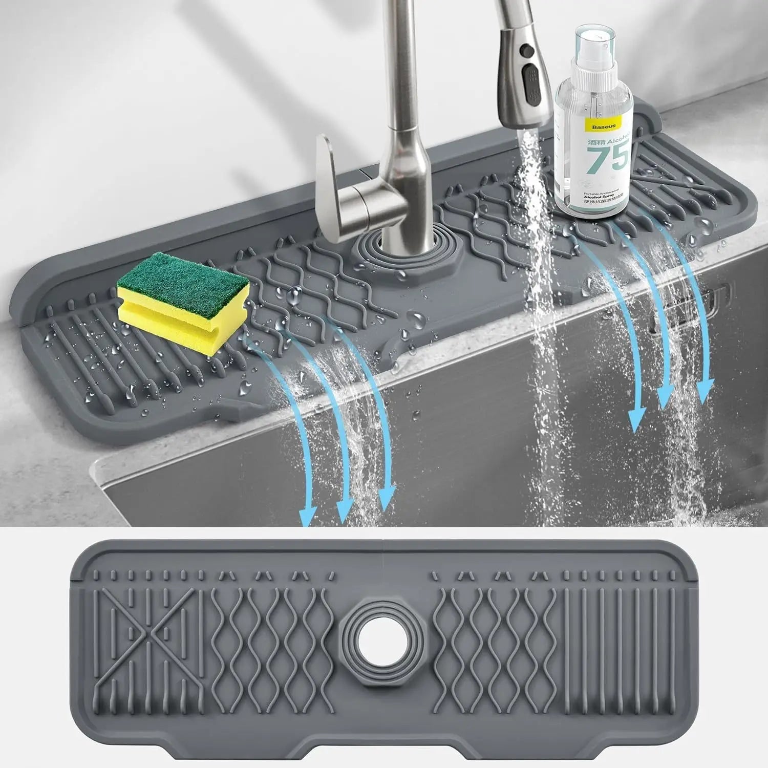 Anti-Slip Silicone Faucet Splash Guard Drain Pad Splash Water Catcher Mat With 5 Degree Slope for Kitchen Bathroom RV Sink