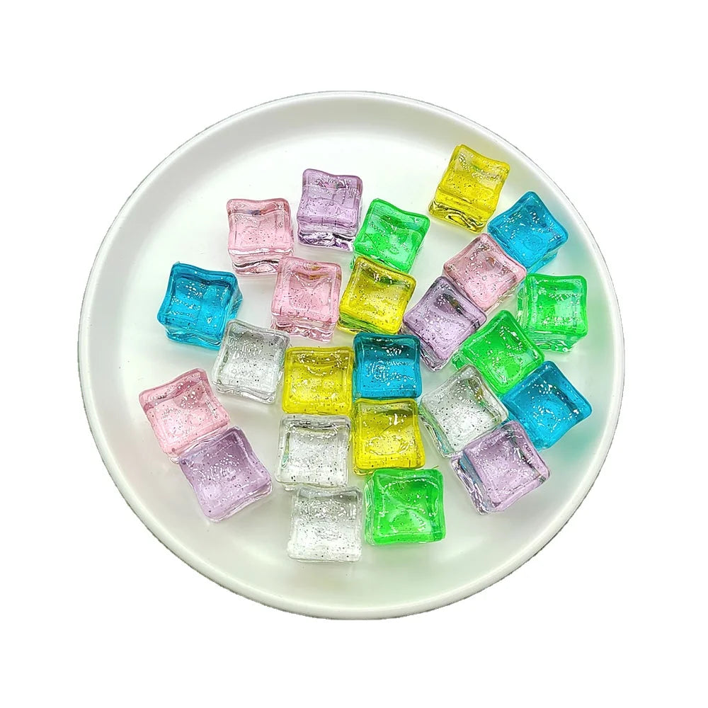 New 18mm Glitter Clear Acrylic Ice Cubes Plastic Square Beads for Party Decorations Diy Cabochons Wedding Party Holiday Gift