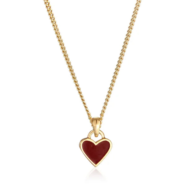 Inspire Jewelry Exquisite Heart Design Stainless Steel Heart Necklace Beautiful Red Enamel Pendant Engagement Jewelry for Unisex
