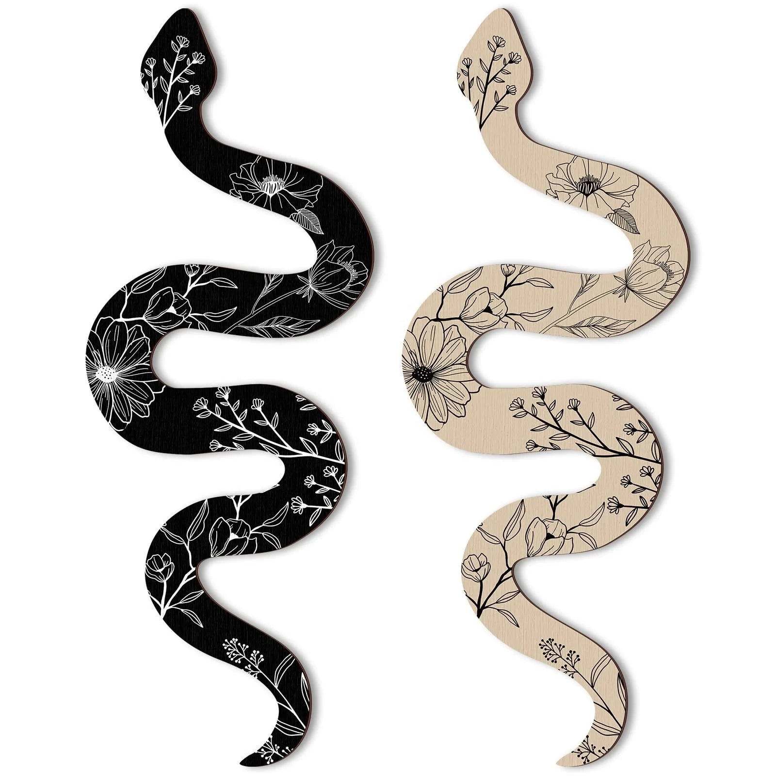 Set of 2 Earthy Room Wall Decor Boho Witchy Wall Hanging Cute Wooden Snake Decor Natural Aesthetic Desk Decor