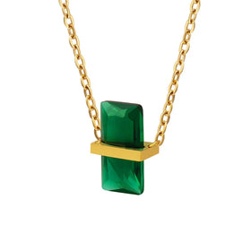 2024 Fashion 12 Months Birthstone Necklace Stainless Steel 18k Gold Plated Square Crystal Necklace for Birthday Gift
