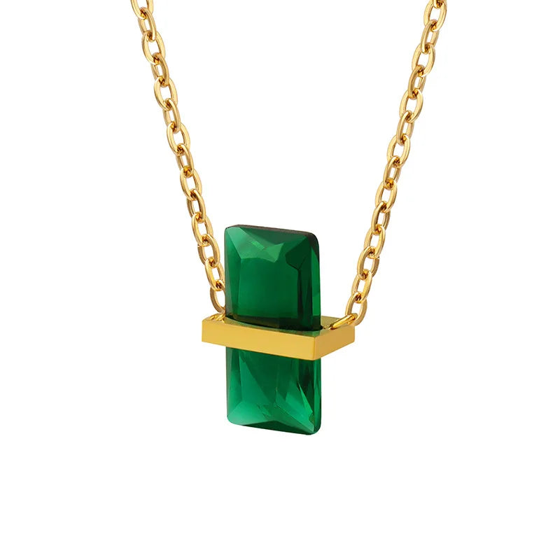 2024 Fashion 12 Months Birthstone Necklace Stainless Steel 18k Gold Plated Square Crystal Necklace for Birthday Gift