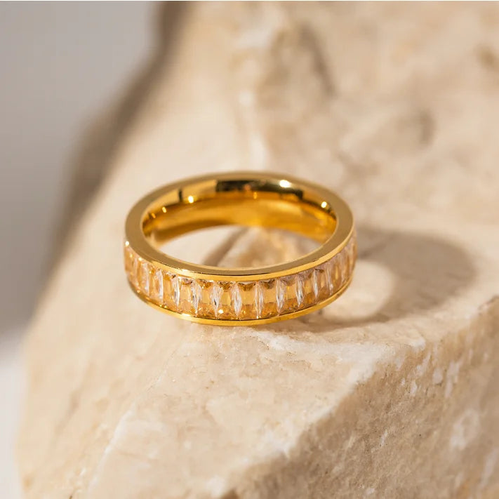 Zirconia Ring 18K Gold Plated Stainless Steel Ring for Women Jewelry Ring