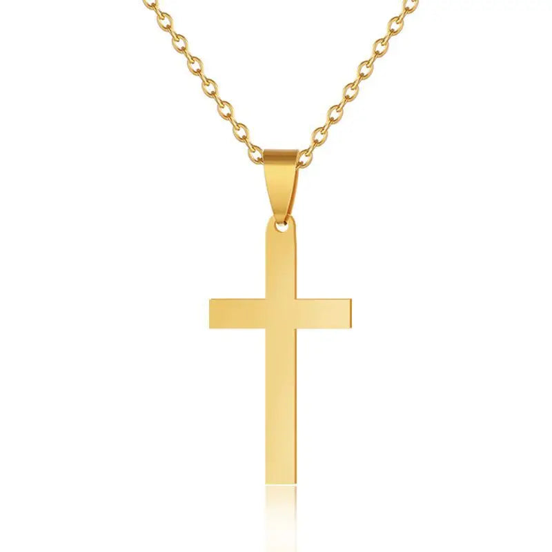 Men's Trendy Titanium Steel Jesus Silver Cross Pendant Necklace Non Tarnish with Lovely Gold Plating for Anniversary