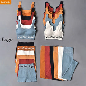 2023 Custom Logo Fitness Clothing Legging Ropa Deportiva Gym ActiveWear 4 Piece Workout Women Ribbed Seamless Yoga Set for Women