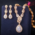 Gorgeous Bright Water Drop Cubic Zirconia 585 Gold Women's Party Wedding Necklace and Earrings Luxury Bride Costume Jewelry Set