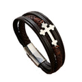 Wholesale New Men's Stainless Steel Cross Fashion Titanium Steel Bracelet Personality Multi-Layer Woven Leather Gift