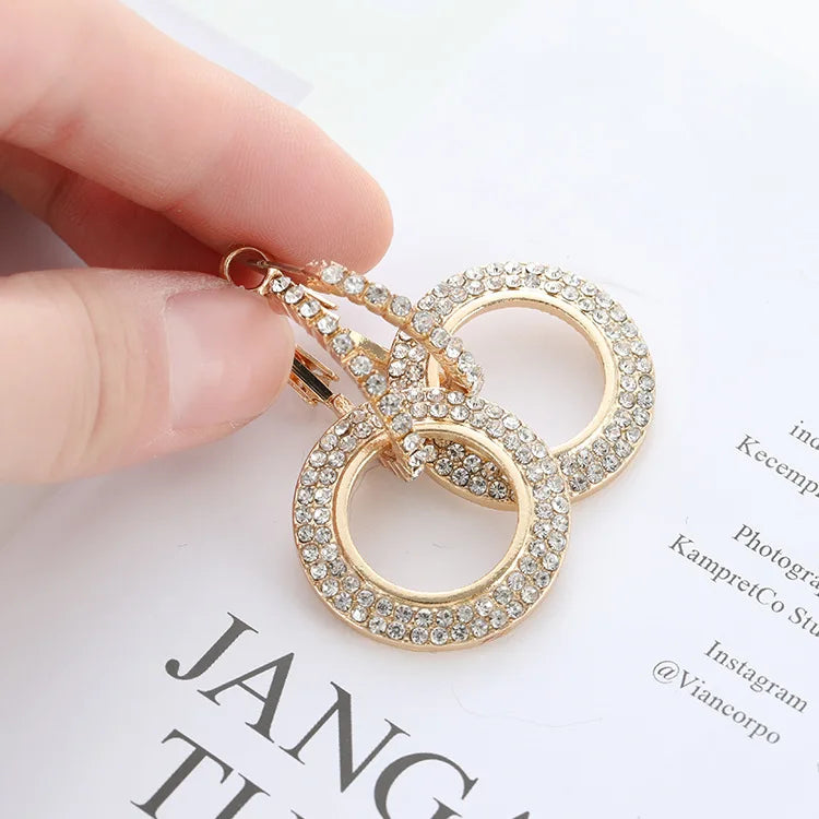 SC Gold Plated Earrings Trend Fashion Elegant Diamond Zircon Earring Women Shiny Drop Double Hoop Circle  Earrings