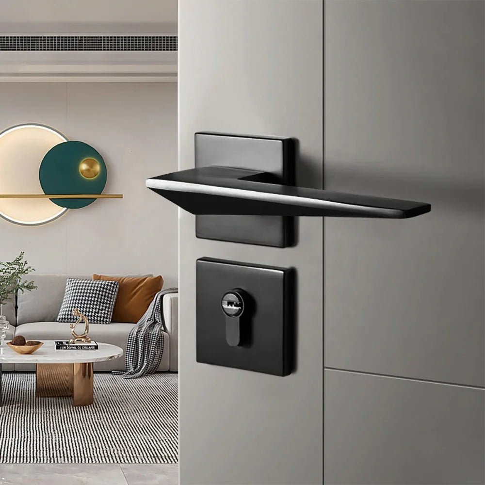 Modern Luxury Italian Matt Black Interior Door Knobs European Zinc Aluminum Square Lever Lock Handles Mortise Accessories Hotels