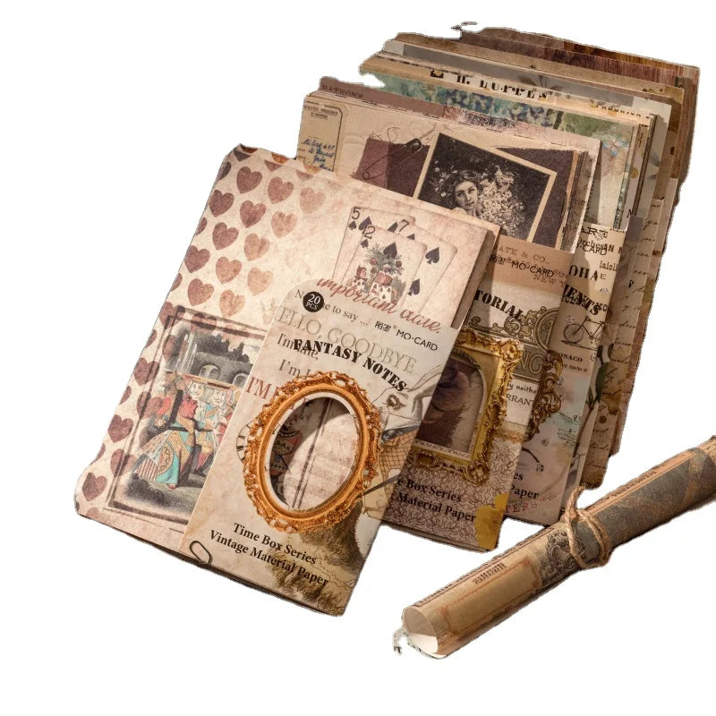 20 Sheets Per Pack Retro Material Paper Time Small Box Series Retro Journal Decorative Source Material  Light Paper
