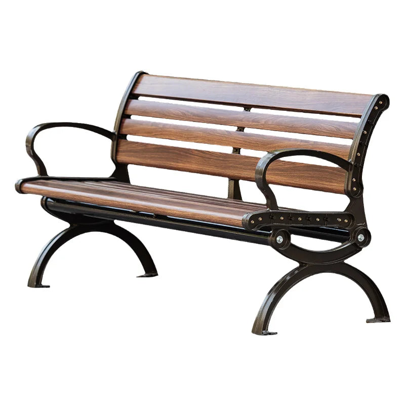 Chinese Wood Grain Patio Bench with Backrest Armrest-Durable Weather Resistant for Hotels Entry Points Parks Gyms Malls Schools