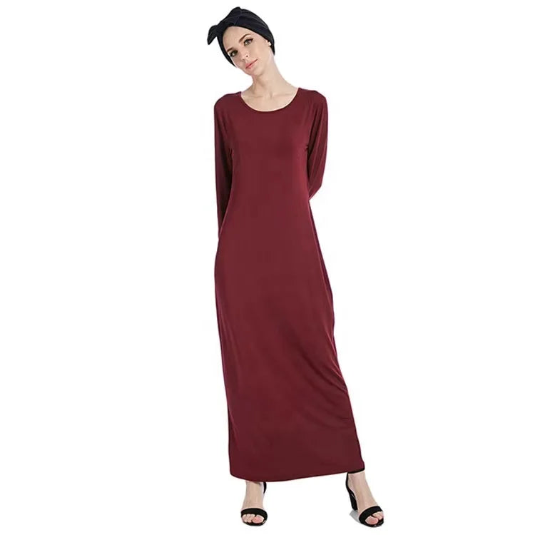 Elegant Muslim Inside Pure Color Abaya Arab Turkish Singapore Jilbab Dubai Long Dress Muslim Women Dresses Islamic Clothing