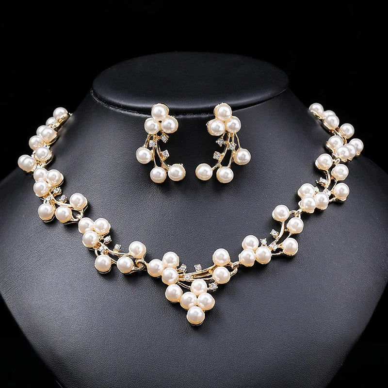 New Design Bridal Cheap Pearl Jewelry Sets Women Girls Pearl Necklace Gold Plated Pearl Necklace Earring Set for Dress