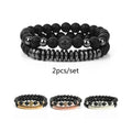 2-Piece Set Micro Pave Zircon Ball Charm Natural Stone Beads Elastic Matte Stretch Bracelets Trendy Fine Jewelry for Women Gift
