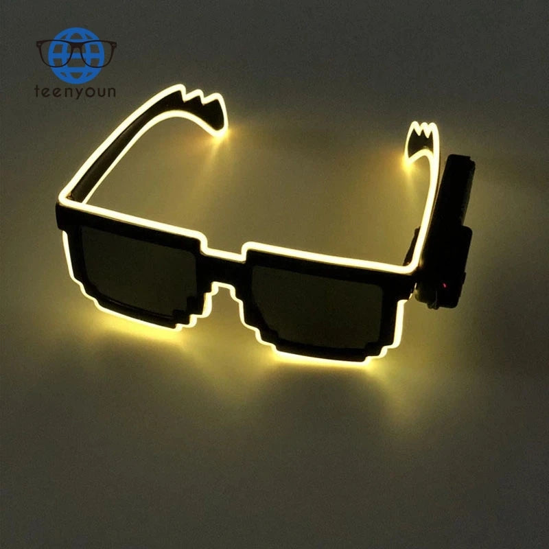 Teenyoun 8 Bit Glasses Led Flashing Glowing Party Supplies Luminous Bright Light Festival Glow Sunglasses Eyewear