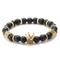 Trendy Golden & Black Natural Stone Beads Charm Bracelet for Men Women Fashionable Gold Crown Bangle Gifts Jewelry Accessories