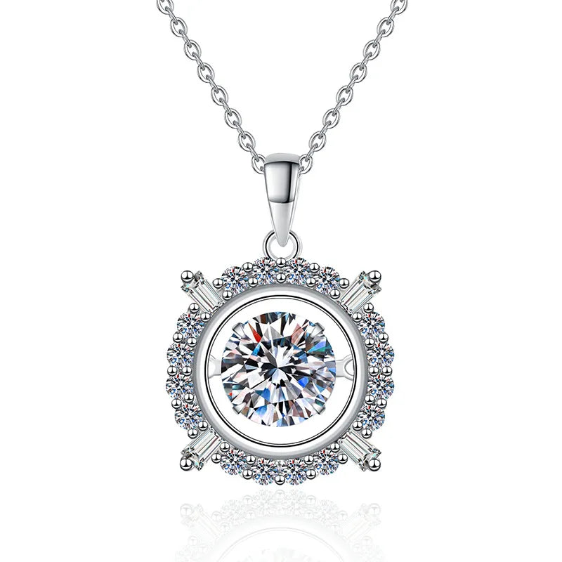 1-Carat Rotatable Brilliant Cut S925 Silver Moissanite Necklace Certified Sparkling Jewelry for Women