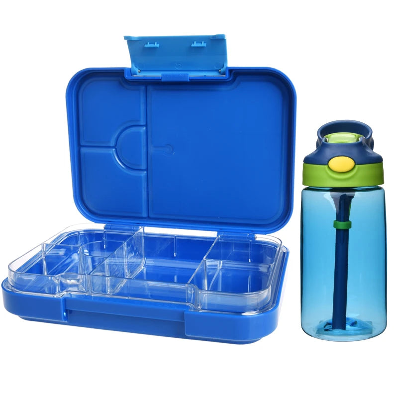 Aohea Plastic Children Food Container Lunch Box with Kids Water Bottle Material Tritan Tray Removable  BPA Free Bento Box Kit