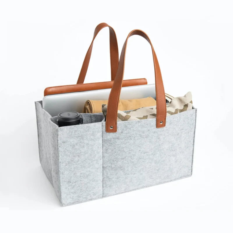 New Design Women Low Price Rectangle Portable Wool Felt Tote Bags New Model Felt Handbags Felt Shopping Bag Leather Handle