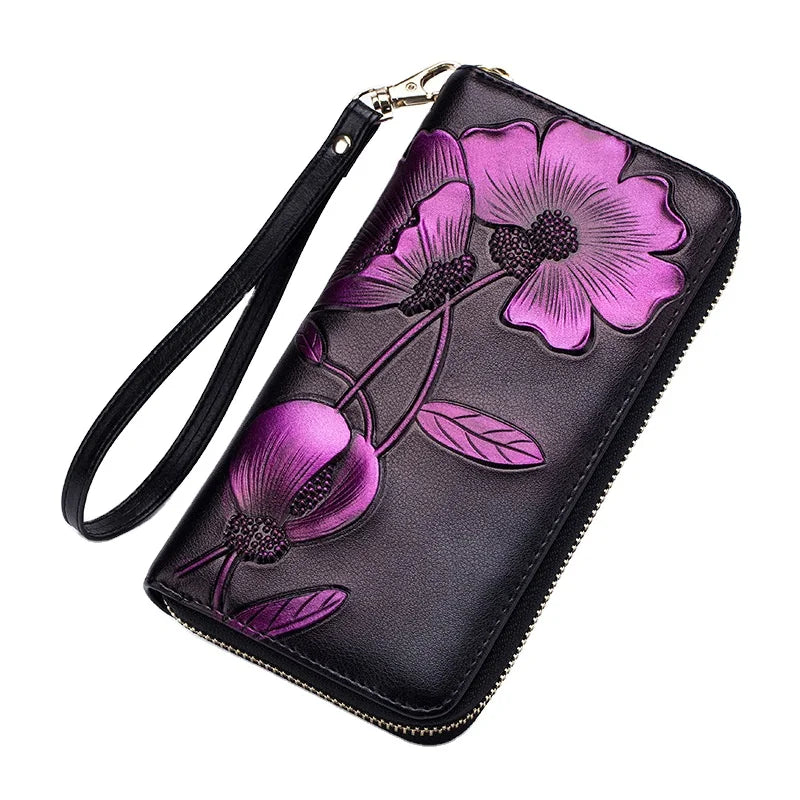 WESTAL Vintage Handmade Womens Long Wallet Leather Zipper Money Clips Wallet Women Clutch Bag Purses Genuine Leather RFID Wallet