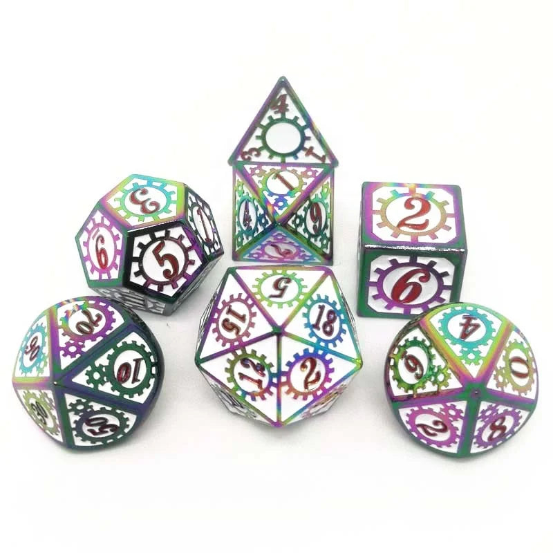 Manufacturers Bulk Custom Rainbow Colour Hollow Black Gold 16mm D4 D10 D20 Metal DND Dice Set Casting Armour