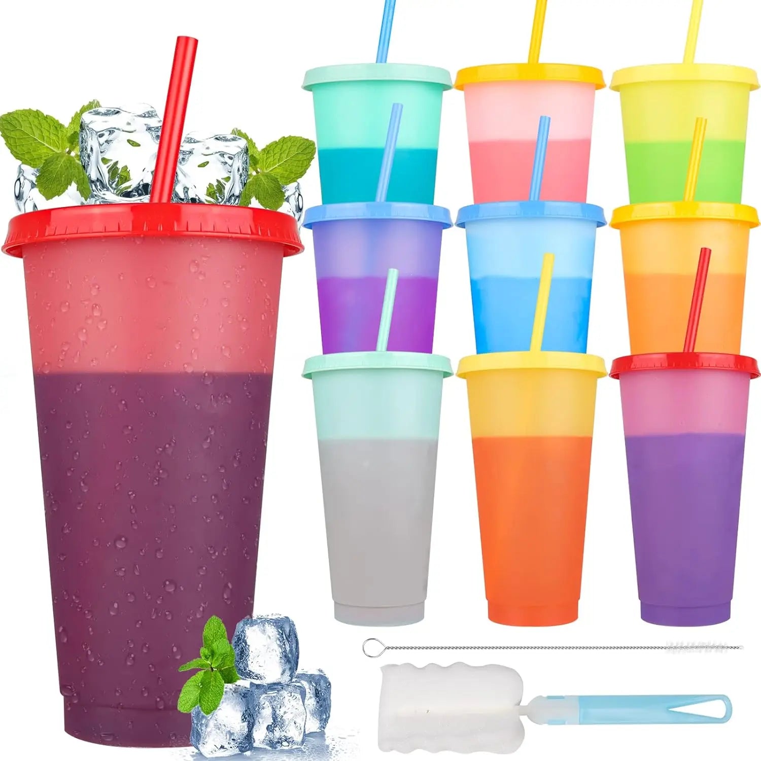Bulksale Reusable 24oz Plastic Cold Cup Tumbler Mood Colour Changing Cups Custom PP Coffee Mug with Lid and Straw