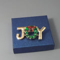 Trendy Children's Festival JOY Gold Green Enamel Crystal Rhinestone Brooch Pins Gift for Christmas Holiday