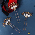 Handmade White Enamel Flower Bridal Wire Hairpin Women's Gold Pearl Wedding Hair Jewelry Accessories