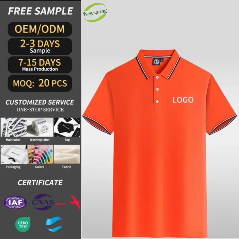 Men's Summer  Polo Shirt Custom Embroidery Logo  Corporate Culture Apparel Dark  Lapel 100% Cotton Breathable Solid Polo Shirt