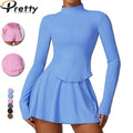 Womens Clothing Quick Dry Tennis Skirts Set Gym Fitness Breathable Activewear Slim Zipper Yoga Jacket Tennis Golf Mini Skirts