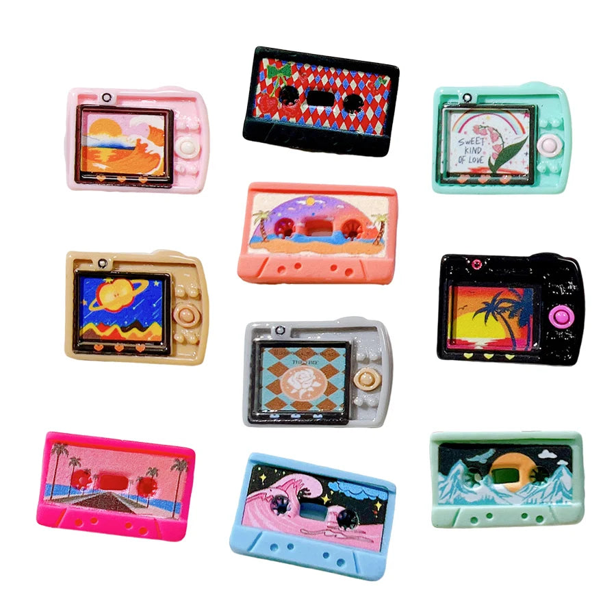 Bulk Stock Wholesale Price Print Craft Cassette Tape Camera Design Flatback Resin Charms
