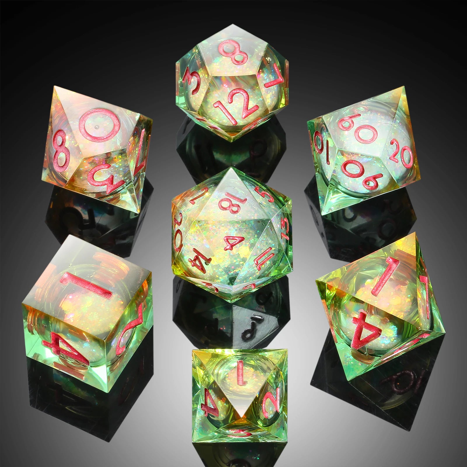 7pcs Polyhedral Square Sharp Edge Resin Dice Set D&D Custom Liquid Core Dice for TTRPG