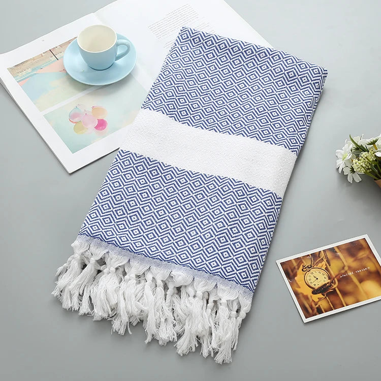 Wholesale Customized Cotton Turkish Style Eco-friendly Woven Sand Free Beach Towel Big Size Quick-Drying Stripe Gym Bath Swim