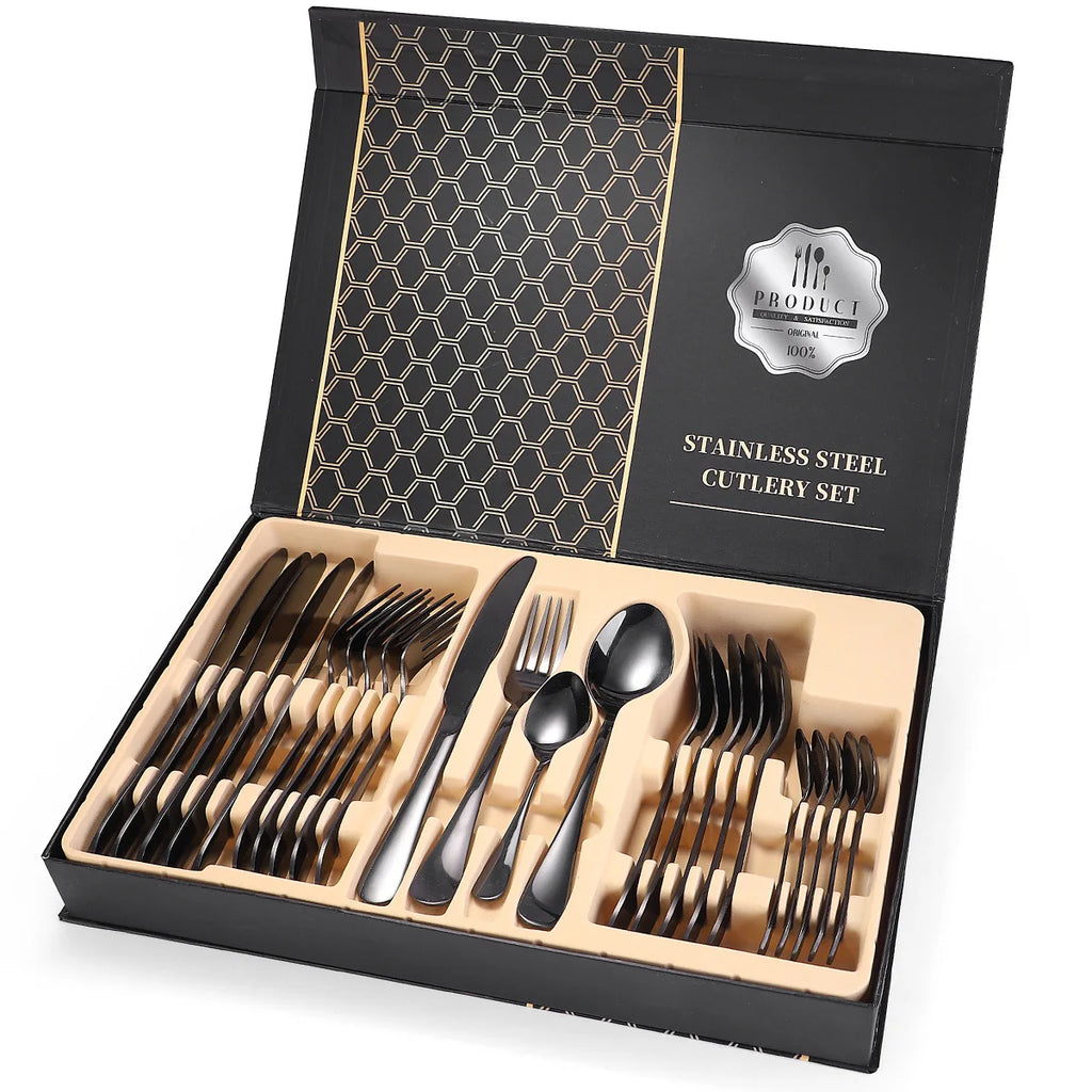 2020 New Style 24 Pcs Gift Stainless Steel Cutelry Set with Box 16pcs Gold Plated 18/10 Cutlery Set with case for Gift