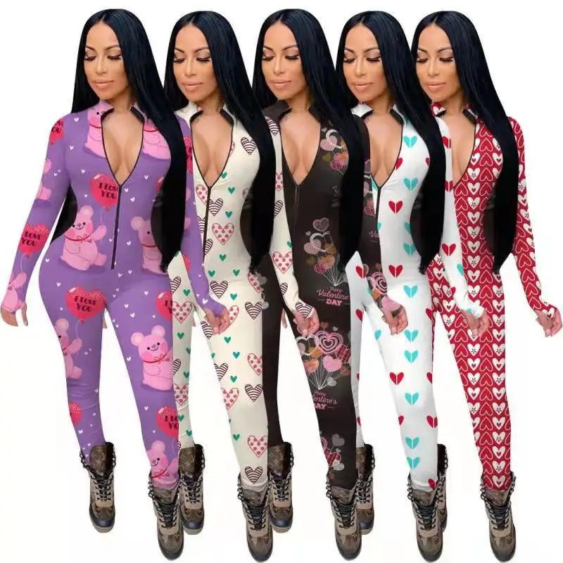 Long Pant With Zipper Valentine Day Adult Onesie Pajamas