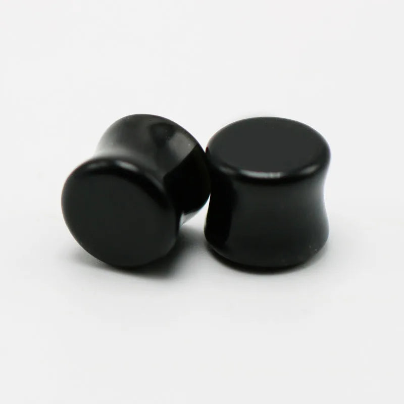 Huiying Diy High polish new design natural black agate earings pink agate ear plugs 12mm jewelry