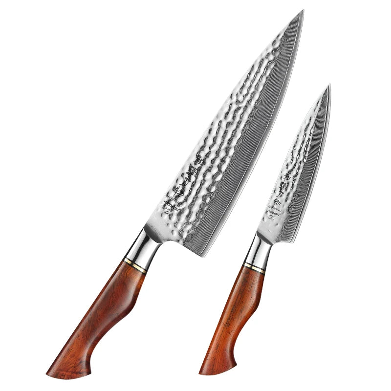 XINZUO 2PCS 73 Layers Damascus Powder Steel High End Kitchen Knives Chef Knife Set 2 Pieces ODM OEM