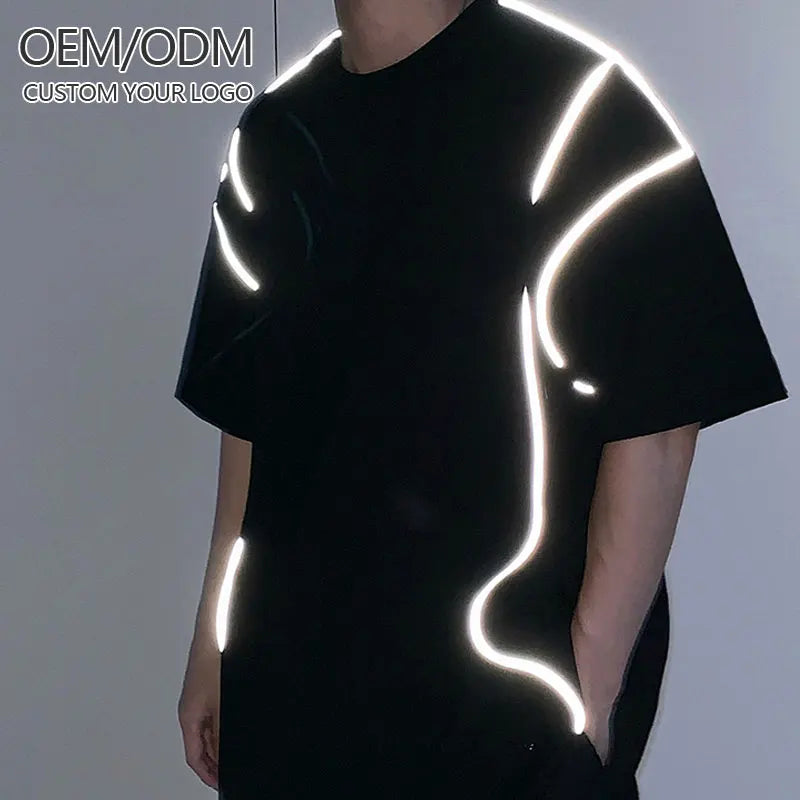 Men's T-shirts Oem Free Simples Short Sleeve Custom Graphic Logo Reflective Light Plain Plus Size Men's Casual T-shirts