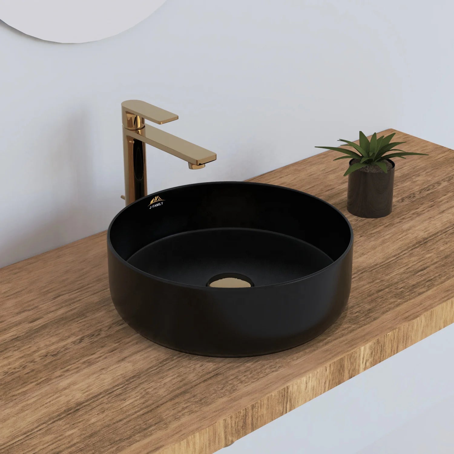 Hot Sale Modern Slim Edge Matte Black Ceramic Round Bathroom Sink Wash Basin with Smooth Surface Above Counter Installation