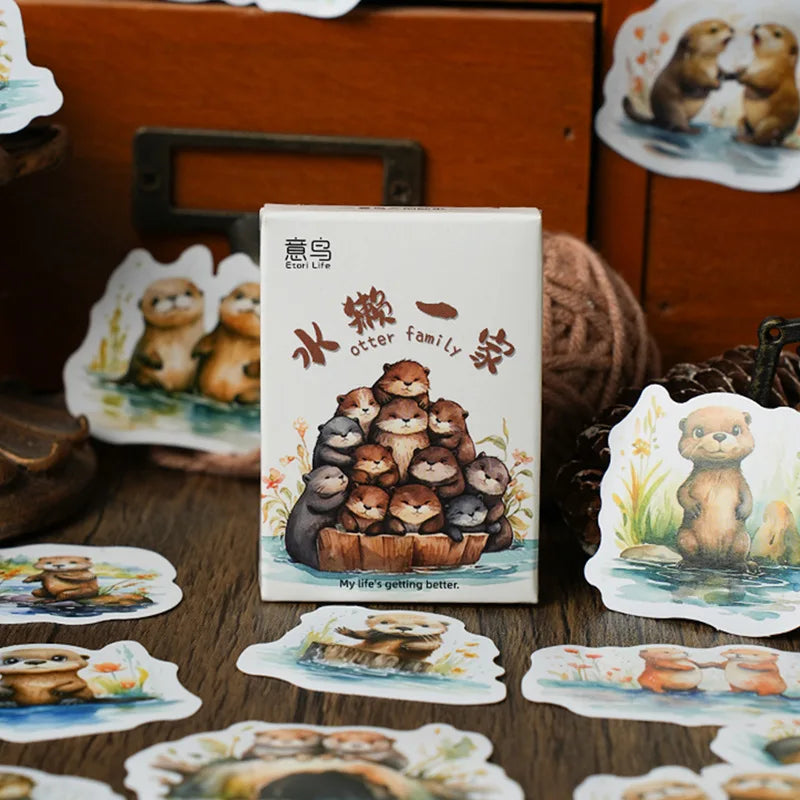 30pcs/box Animal Sticker Box Otter Family Series Cartoon DIY Handbook Material Decoration Stickers Shaped Stickers