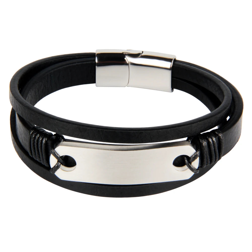 Custom LOGO Light Brand Men's Leather for Bracelet Creative Punk Style Accessory with Titanium Steel Fashion Charm for Gifts