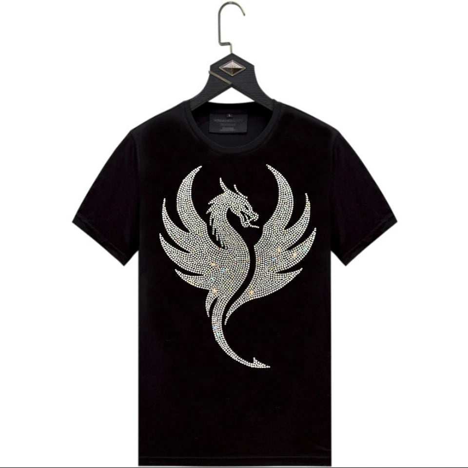 Customized New Year Angel Wing Rhinestone T-Shirt Transfer Free Sample with Custom Logo Bling