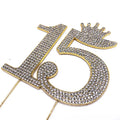 Popular Styles Metal Zinc Alloy 15th Birthday Crown Jeweled Crystal Cake Topper Wholesale