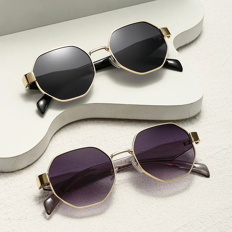 Sunway Eyewear Wholesale OEM Custom Logo Metal Sun Glasses Polygon Square Trendy Men Women Unisex Shades Sunglasses