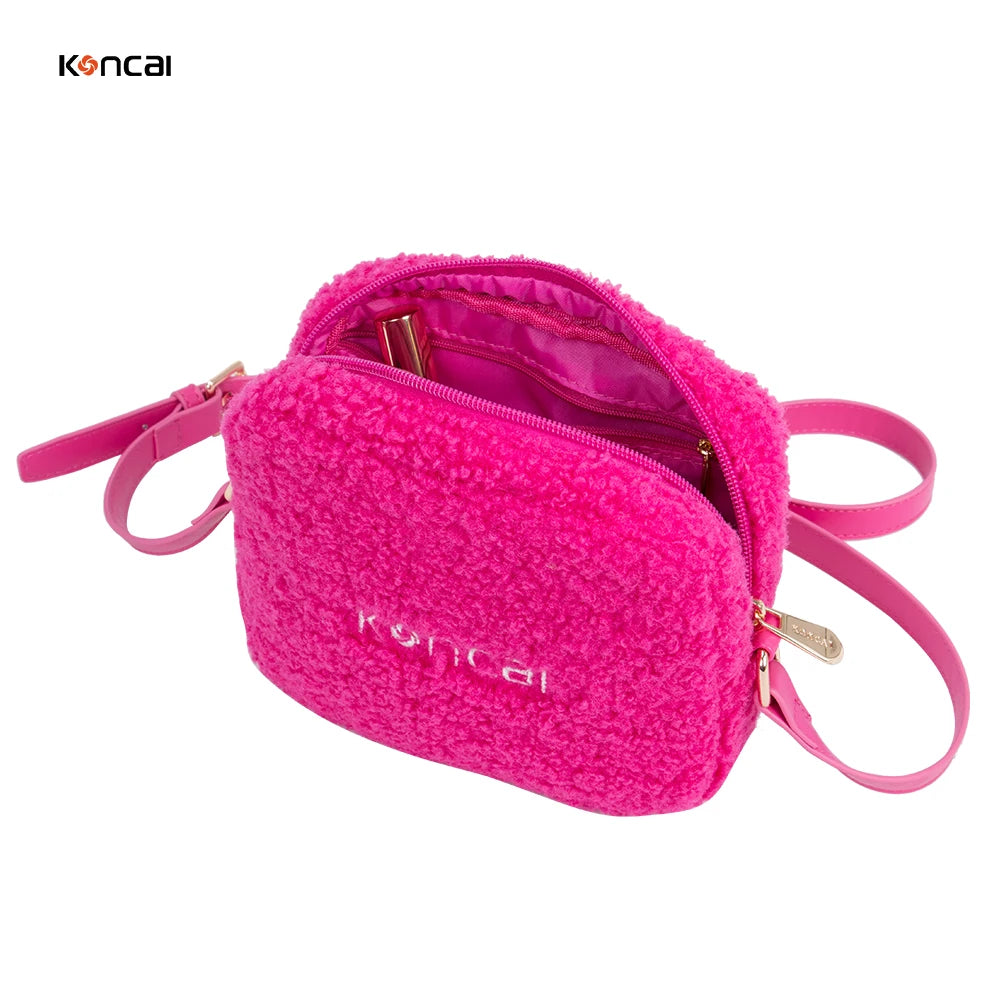 KONCAI Fashion Lady Teddy Makeup Beauty Case Cute Nylon Cosmetic Bag with Zipper Closure for Women and Girls