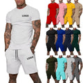 Customizable Logo European and American Men s Sports Two Piece Set Solid Color Shorts and Short Sleeved Tshirt for Summer