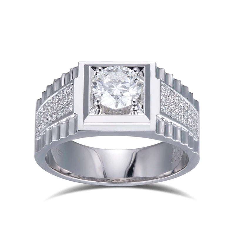 MS-559 White Gold 1Ct Round Brilliant Cut Lab Diamond Man Ring