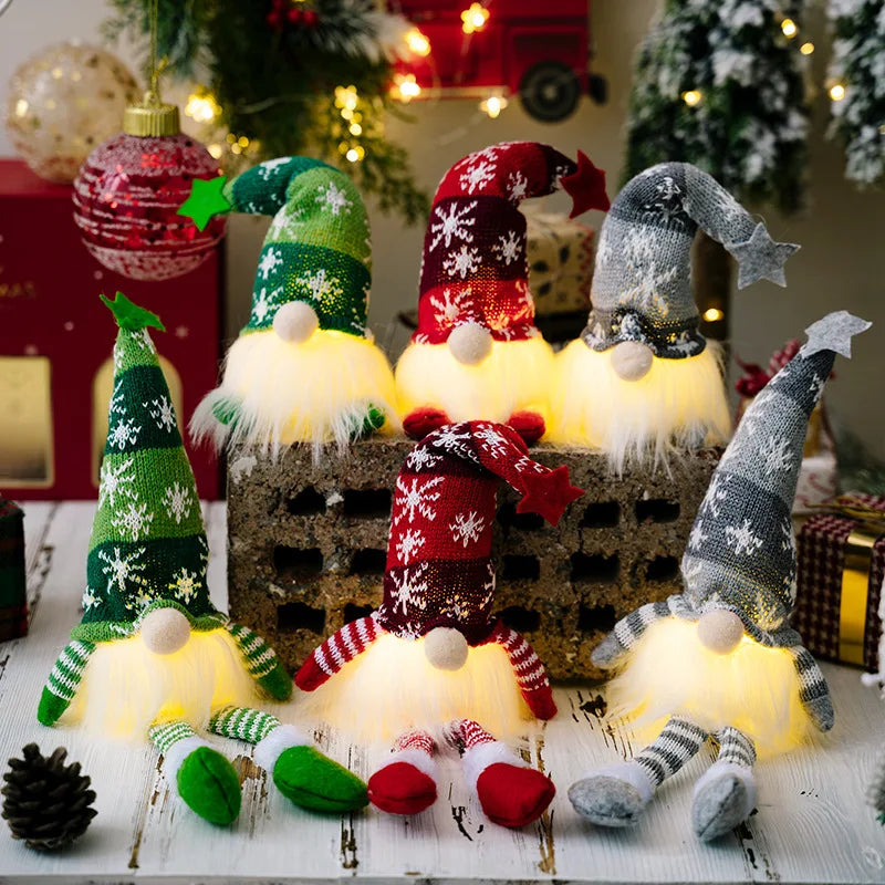 Christmas Tree LED Hanging Plush Faceless Gnomes Doll Decor Long Leg Doll  Ornament Home Xmas Party Snowflake Pendant Decoration