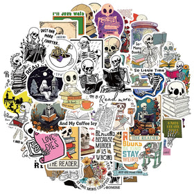 50PCS Waterproof Funny Bookish Decals for Book Lover Gothic Skeleton Reading Sticker