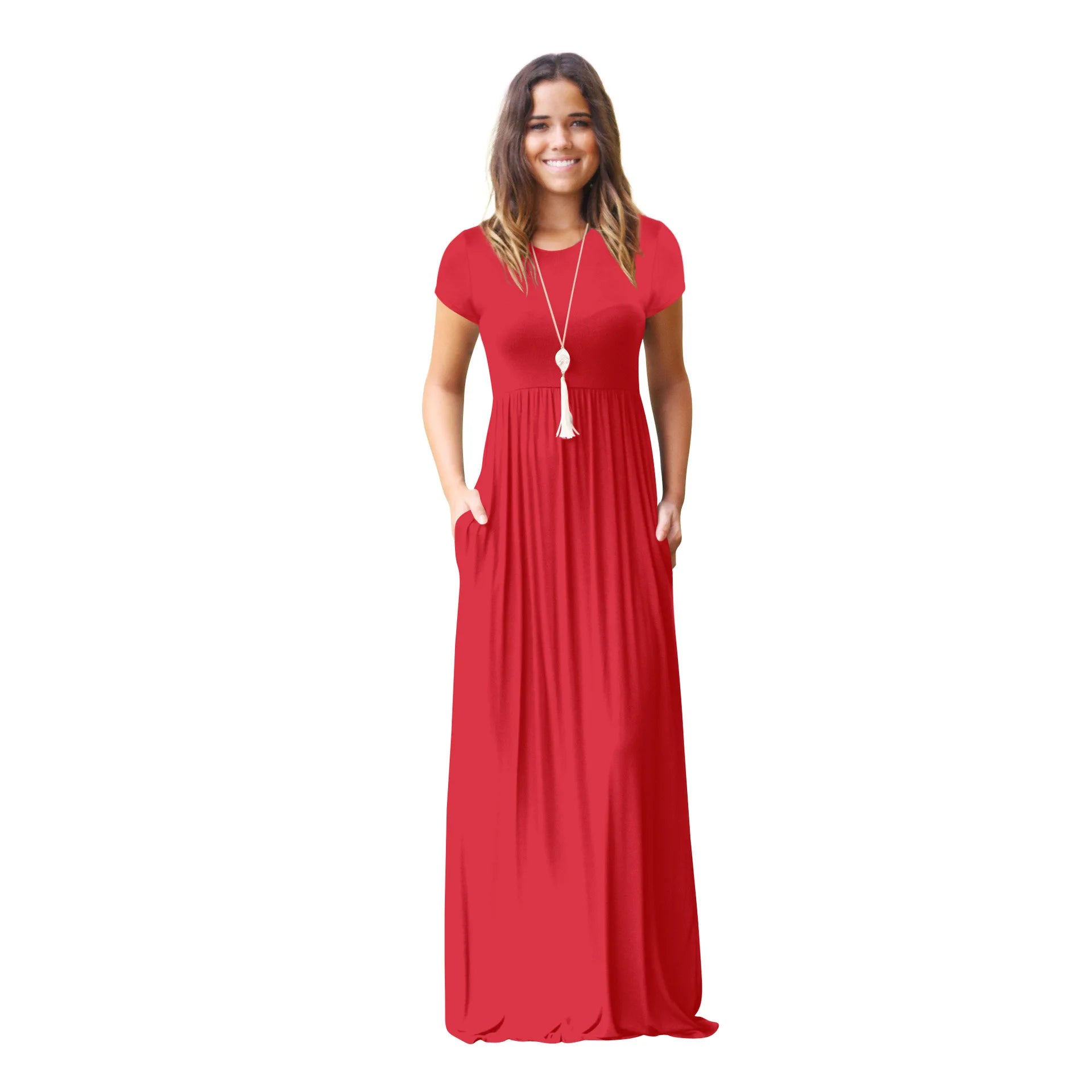 Women Dress Casual Maxi Solid Dress Blank Short Sleeve Ladies Casual Plain Dress for Summer 2022